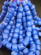 Krobo Painted Glass Tube Beads | Terracotta Coral, Golden Yellow & Royal Blue | Handmade Recycled Glass Beads from Ghana
