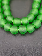 Authentic African Green Krobo Recycled Glass Beads | Handmade Translucent Ghana Beads 12–14mm