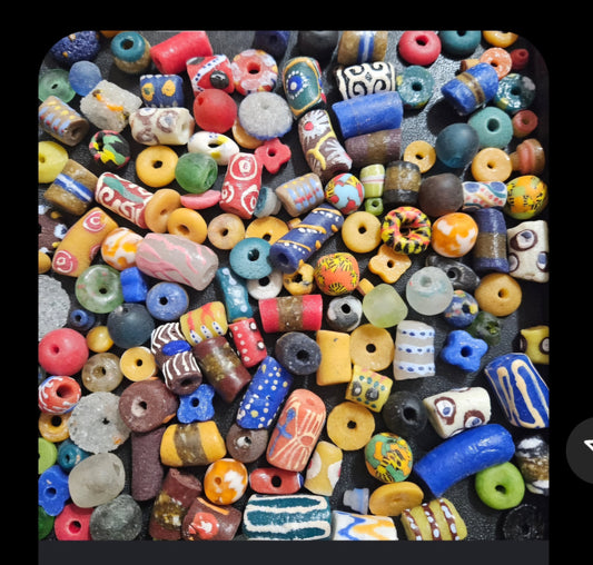 Krobo Recycled Glass Beads – 1 Cup (~160 pcs) | African Cultural Artisan Bead Mix #22
