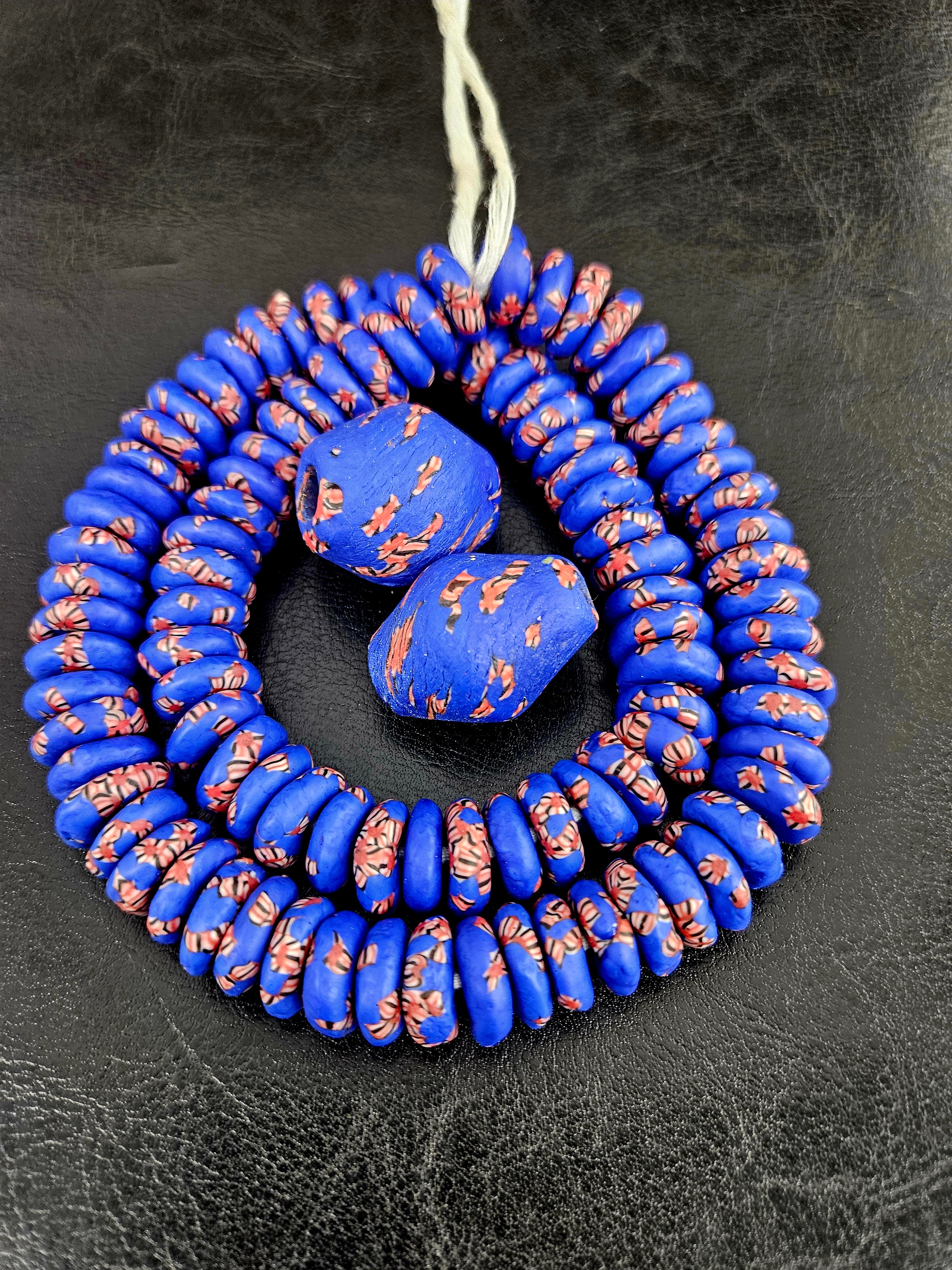 African Glass Bead Bundle – Cobalt Blue Krobo Rondelles + Focal Beads