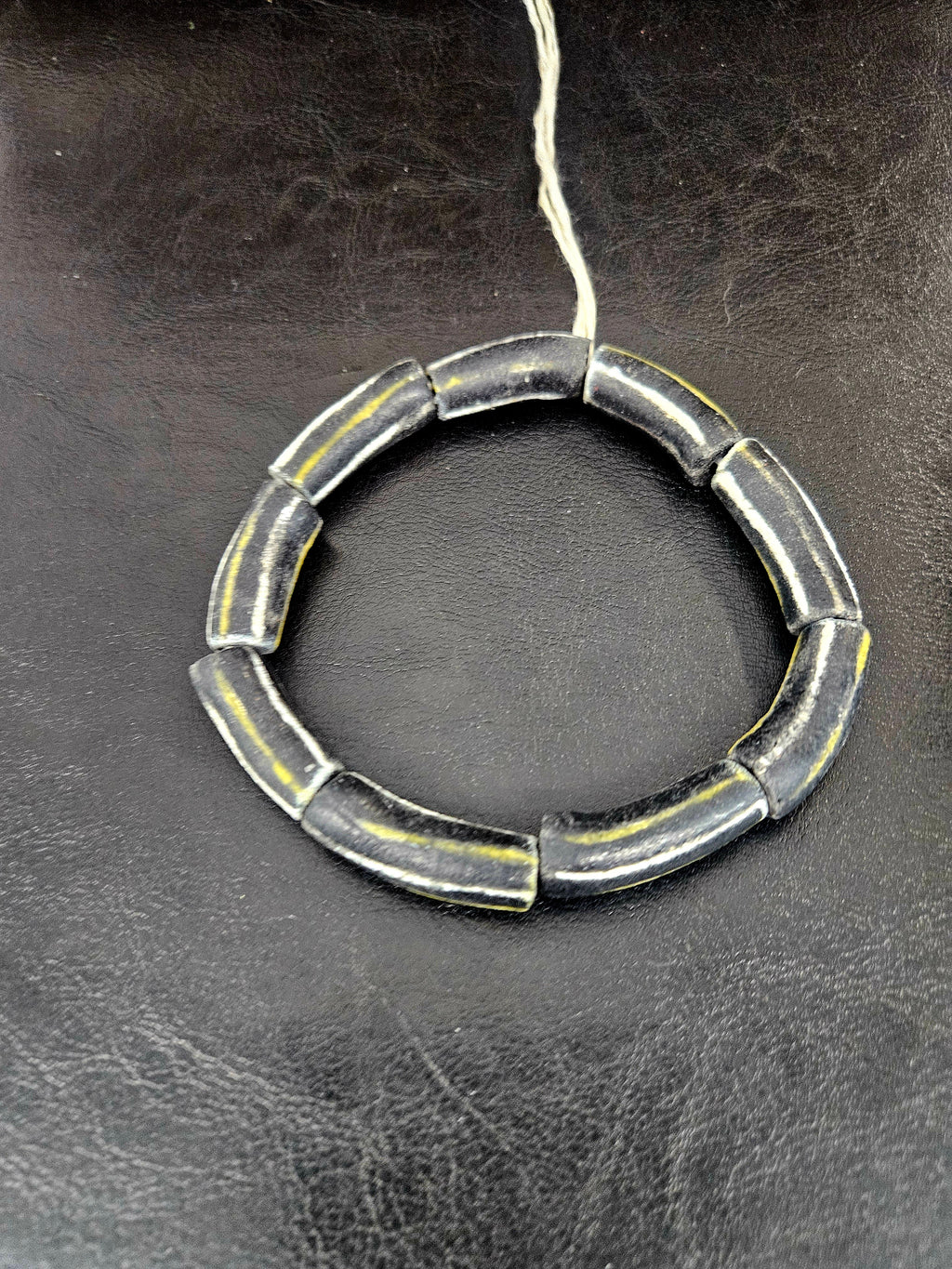 African Glass Beads – Painted Krobo Long Tubes, Black & Gold Beads