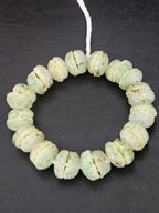 Green & Ivory Krobo Sugar Glass Rondelle Beads | Handcrafted Recycled Glass Beads from Ghana | Approx. 30 Beads Per Strand