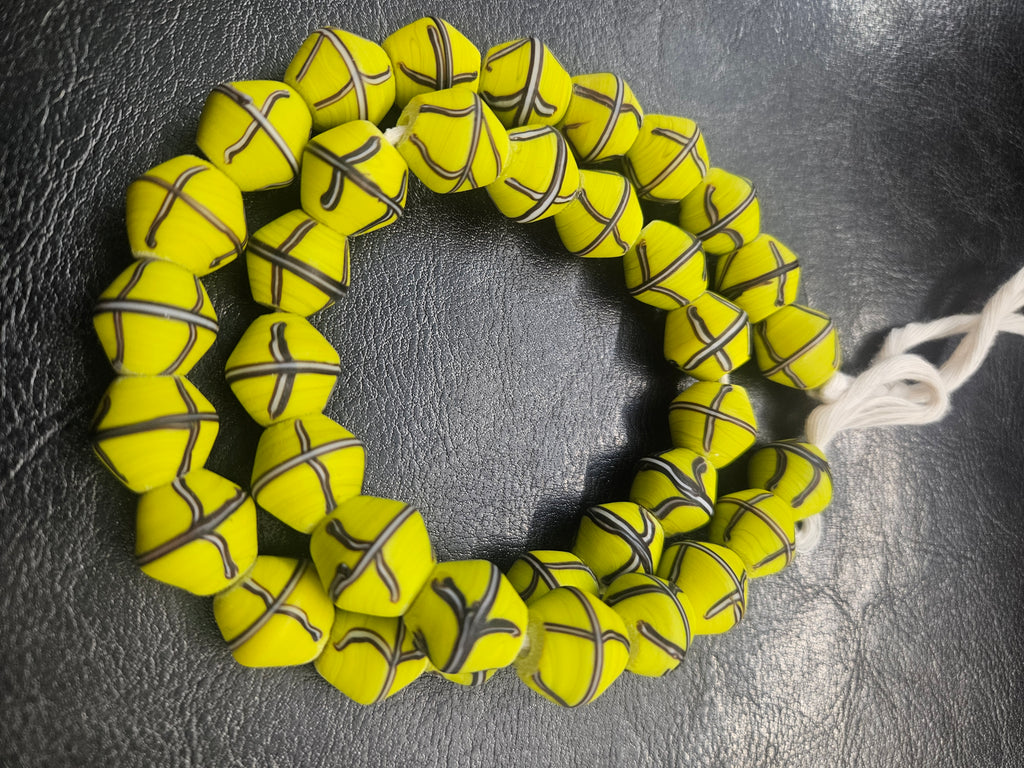 Yellow & Black Cross Trade Beads – 13.5 × 14.5mm