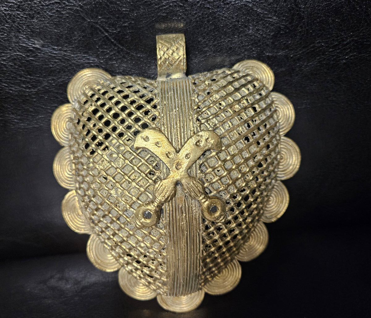 Oversized Akofena Adinkra Symbol Brass Pendant Handmade in Ghana