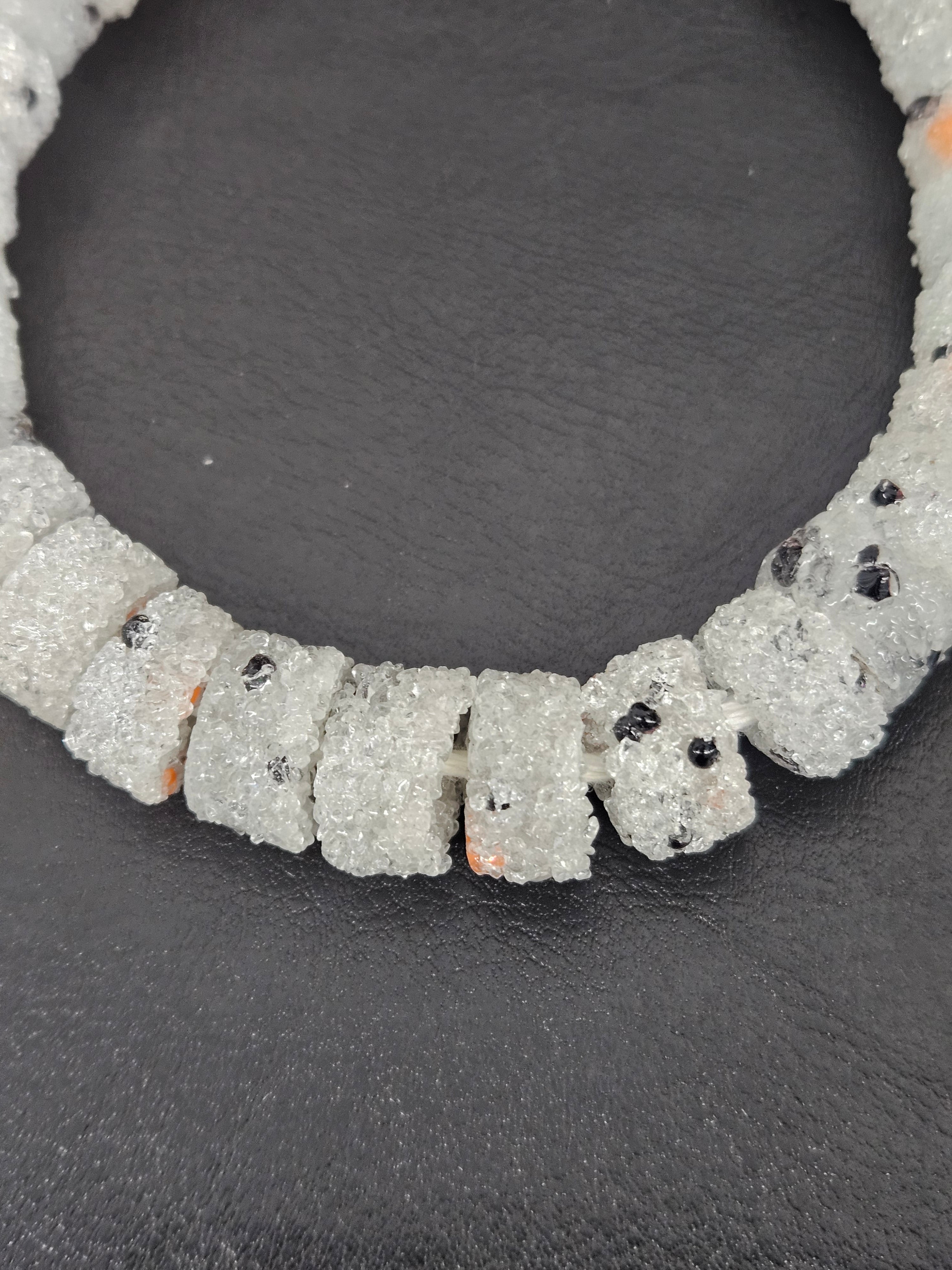 White Confetti Krobo Sugar Glass Short Tube Beads | Handcrafted Recycled Glass Beads from Ghana | Approx. 32 Beads Per Strand