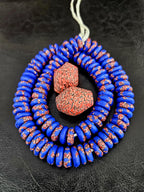 African Glass Bead Bundle – Cobalt Krobo Fused Rondelles + 2 Focal Beads