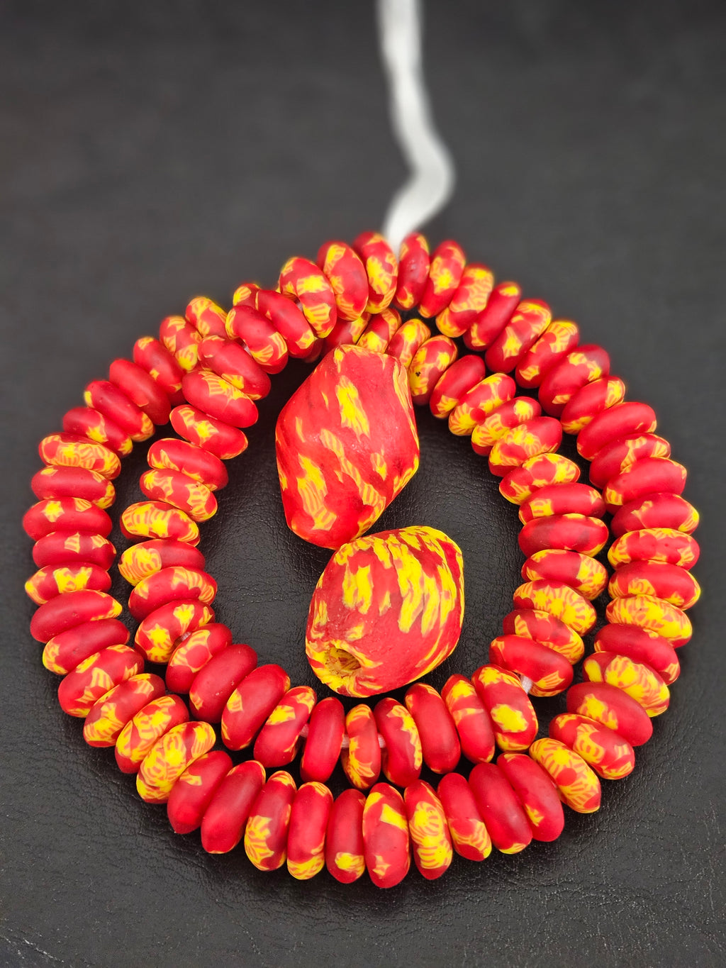 Red & Yellow African Glass Beads Bundle – Krobo Rondelles + Bicone Focals