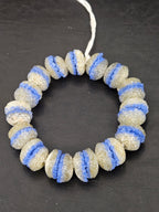 Royal Blue & Ivory Krobo Sugar Glass Rondelle Beads | Handcrafted Recycled Glass Beads from Ghana | Approx. 30 Beads Per Strand