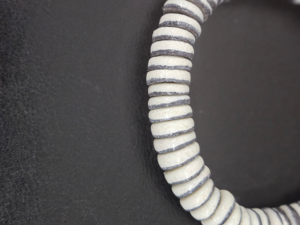 Handmade Ivory & Charcoal Krobo Glass Spacer Beads, African Recycled Glass Beads, Ghana Jewelry Making Supplies