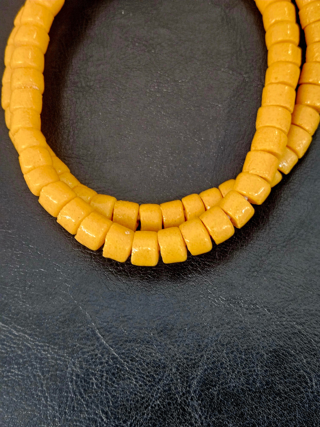 Golden Ochre Small Cube Tube Krobo Powdered Glass Beads | Ghana Recycled Glass | 77–78 Beads