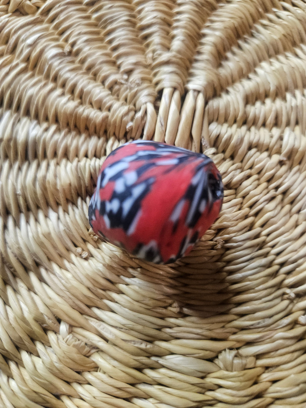 24mm Fused Krobo Recycled Glass Focal Bead – Red Abstract