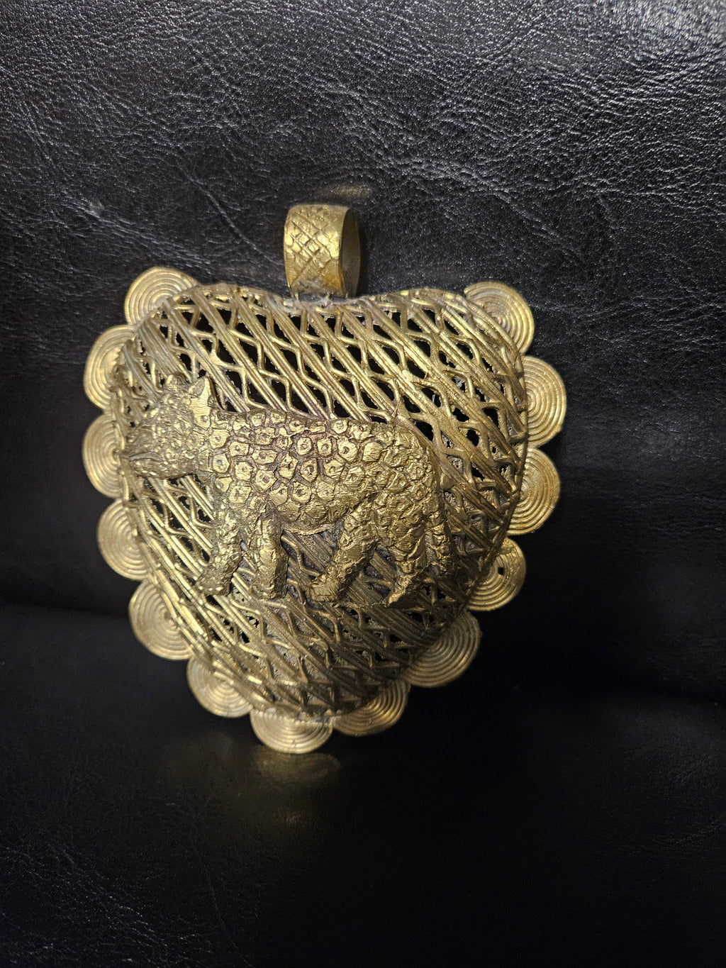 Oversized Leopard Adinkrahene African Brass Pendant | Ghana