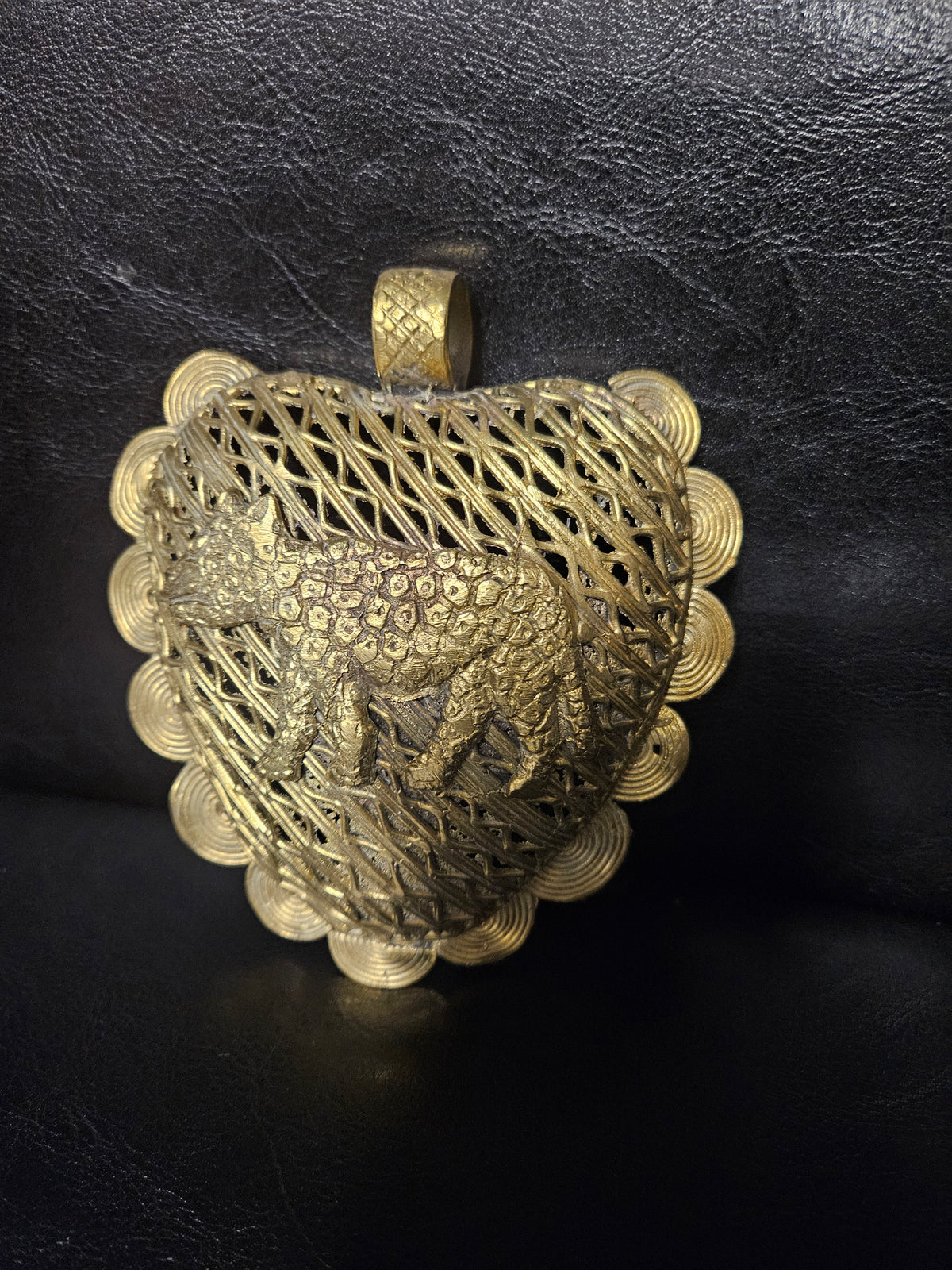 Oversized Leopard Adinkrahene African Brass Pendant | Ghana
