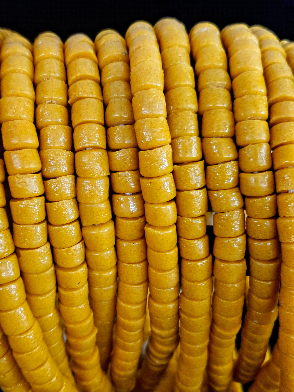 Golden Ochre Small Cube Tube Krobo Powdered Glass Beads | Ghana Recycled Glass | 77–78 Beads