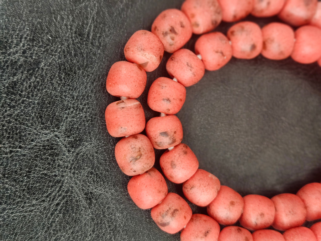 Authentic Krobo Powdered Glass Beads Ghana | Matte Coral Recycled Glass Beads | 13–14mm African Beads