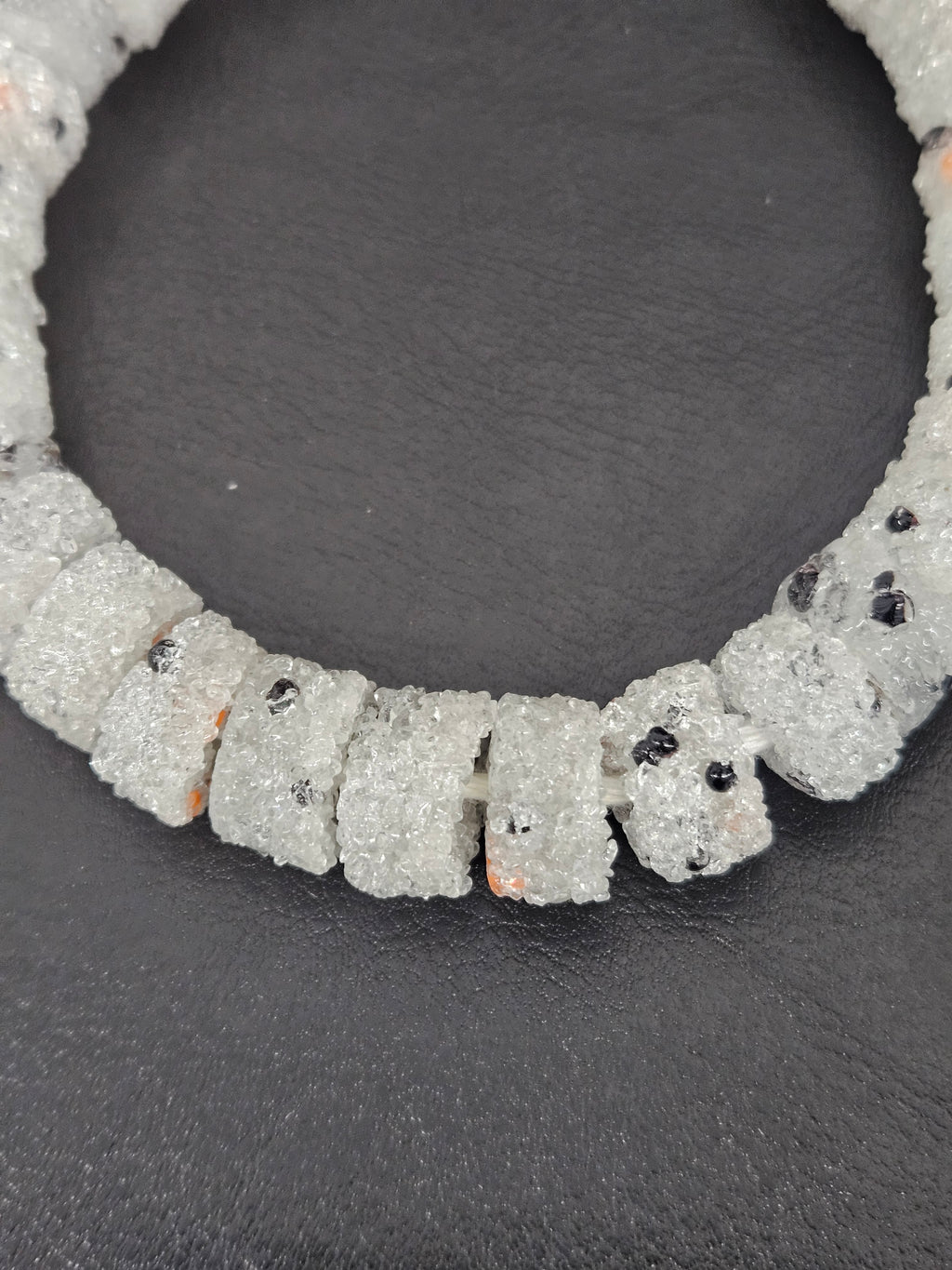 White Confetti Krobo Sugar Glass Short Tube Beads | Handcrafted Recycled Glass Beads from Ghana | Approx. 32 Beads Per Strand