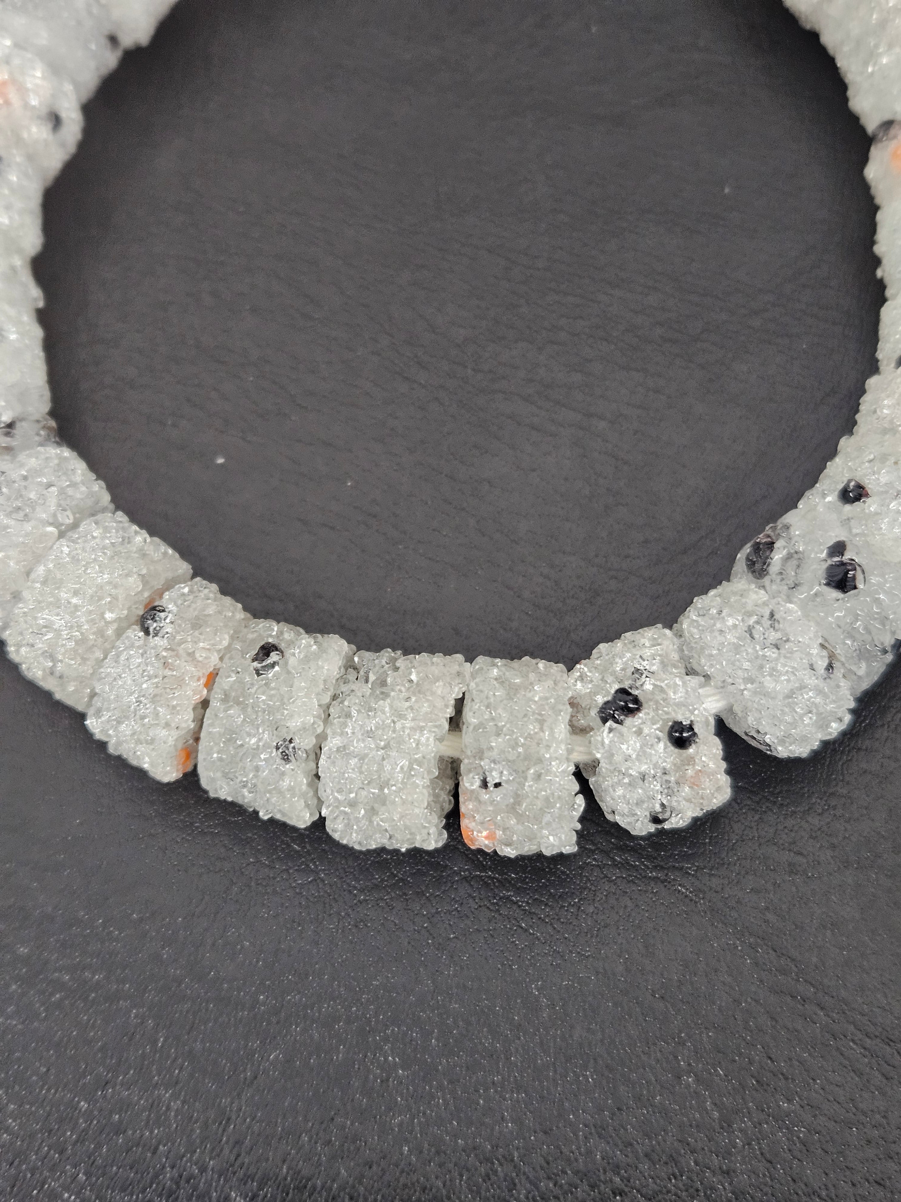 White Confetti Krobo Sugar Glass Short Tube Beads | Handcrafted Recycled Glass Beads from Ghana | Approx. 32 Beads Per Strand