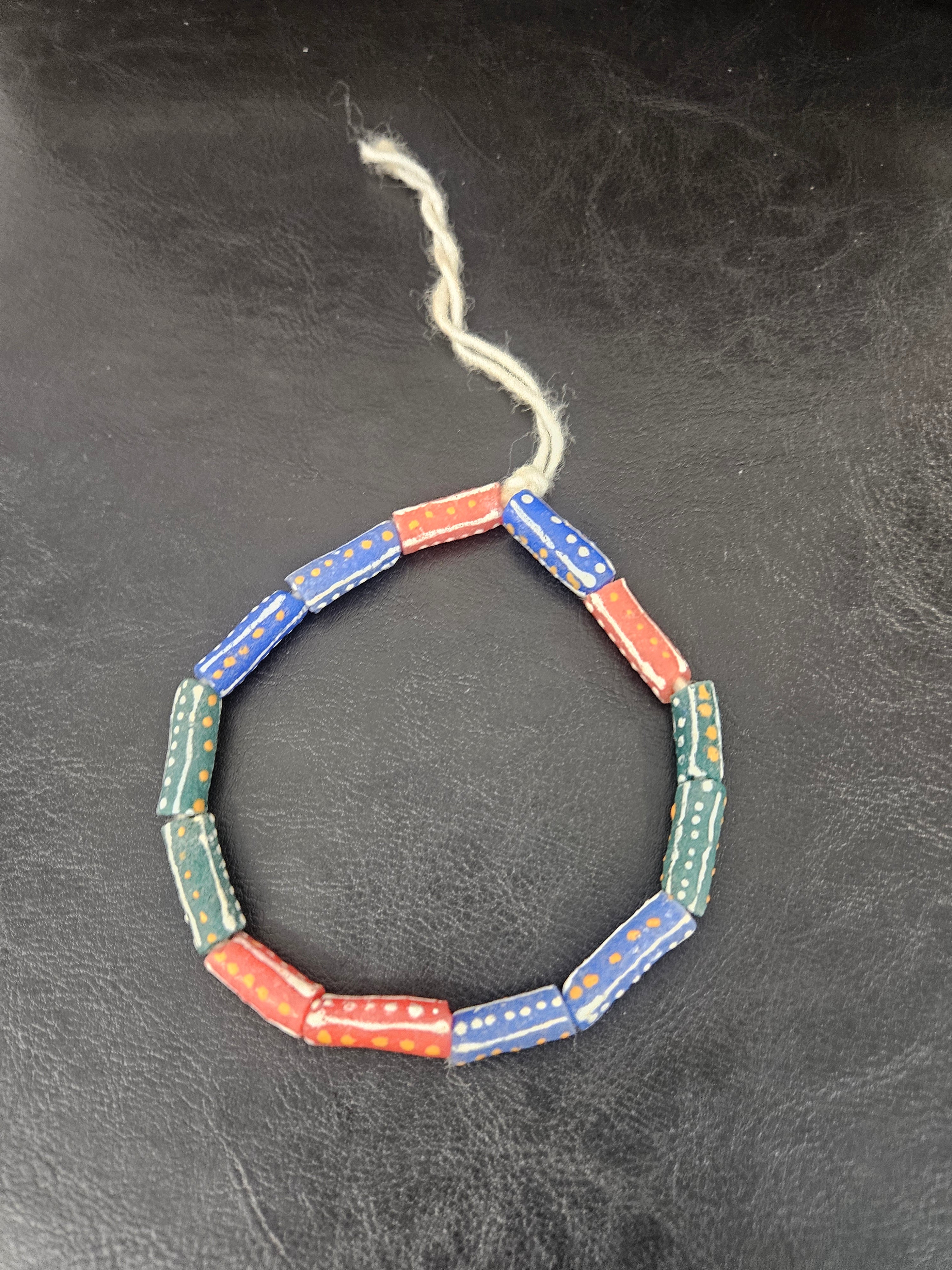 Multicolor Krobo Painted Glass Tube Beads | Handmade African Recycled Glass Beads from Ghana | Approx. 13 Beads