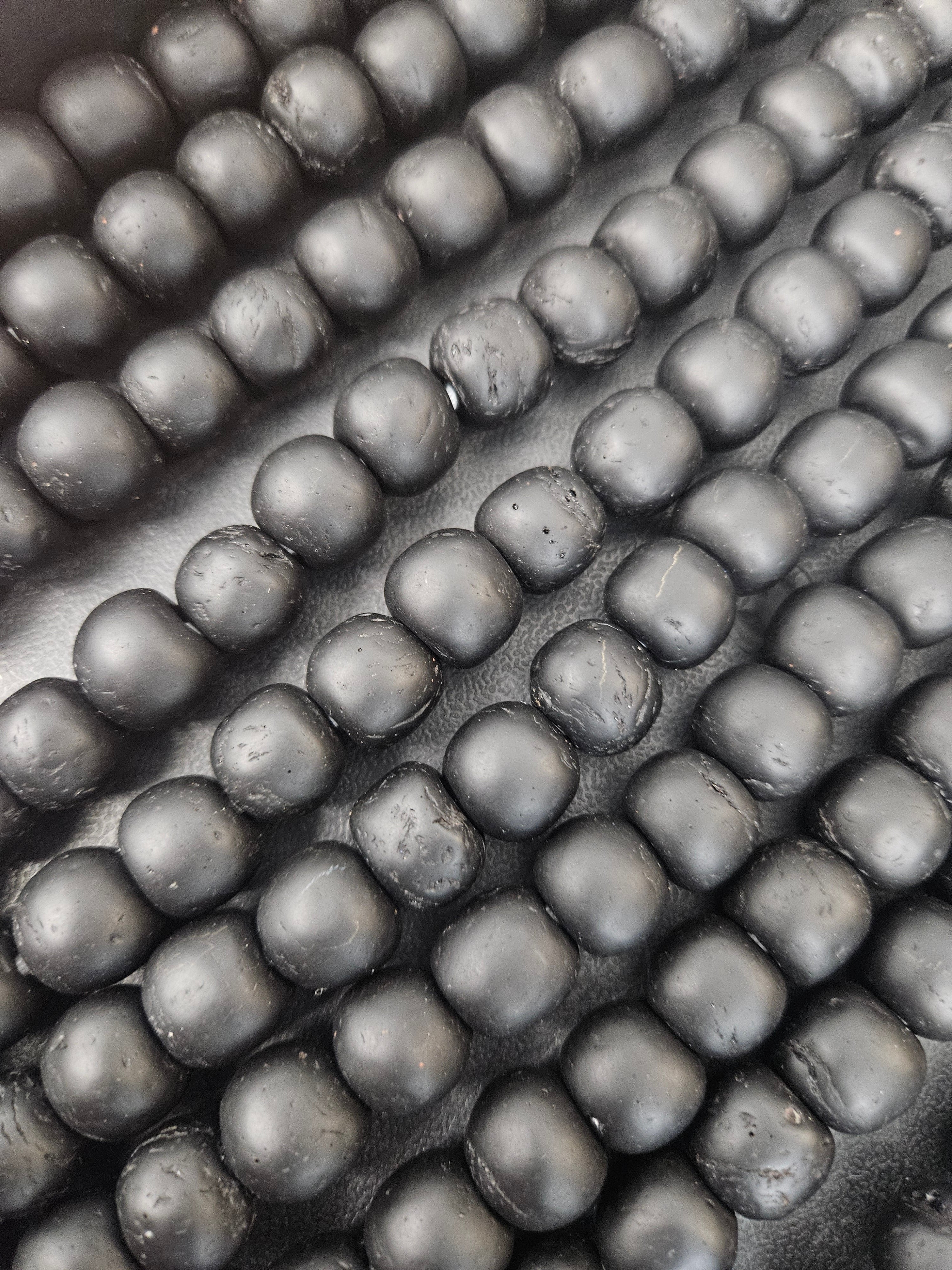 Midnight Eclipse Krobo Pocket Glass Beads | Handcrafted Ghana Recycled Glass Beads | Matte Black Artisan Beads