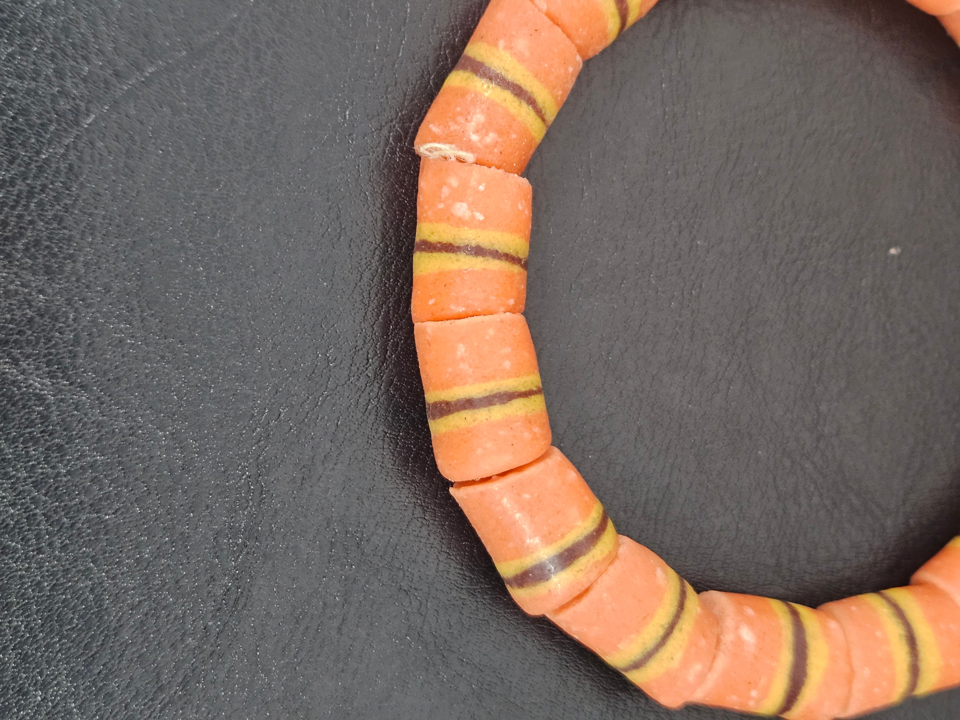 Orange Striped Krobo Kente Glass Beads | Handcrafted Powdered Glass Beads from Ghana | Approx. 17 Beads