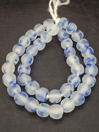 Authentic African Beads from Ghana | Cobalt Blue & Frost White Translucent Krobo Recycled Glass Beads | Handmade 12–14mm