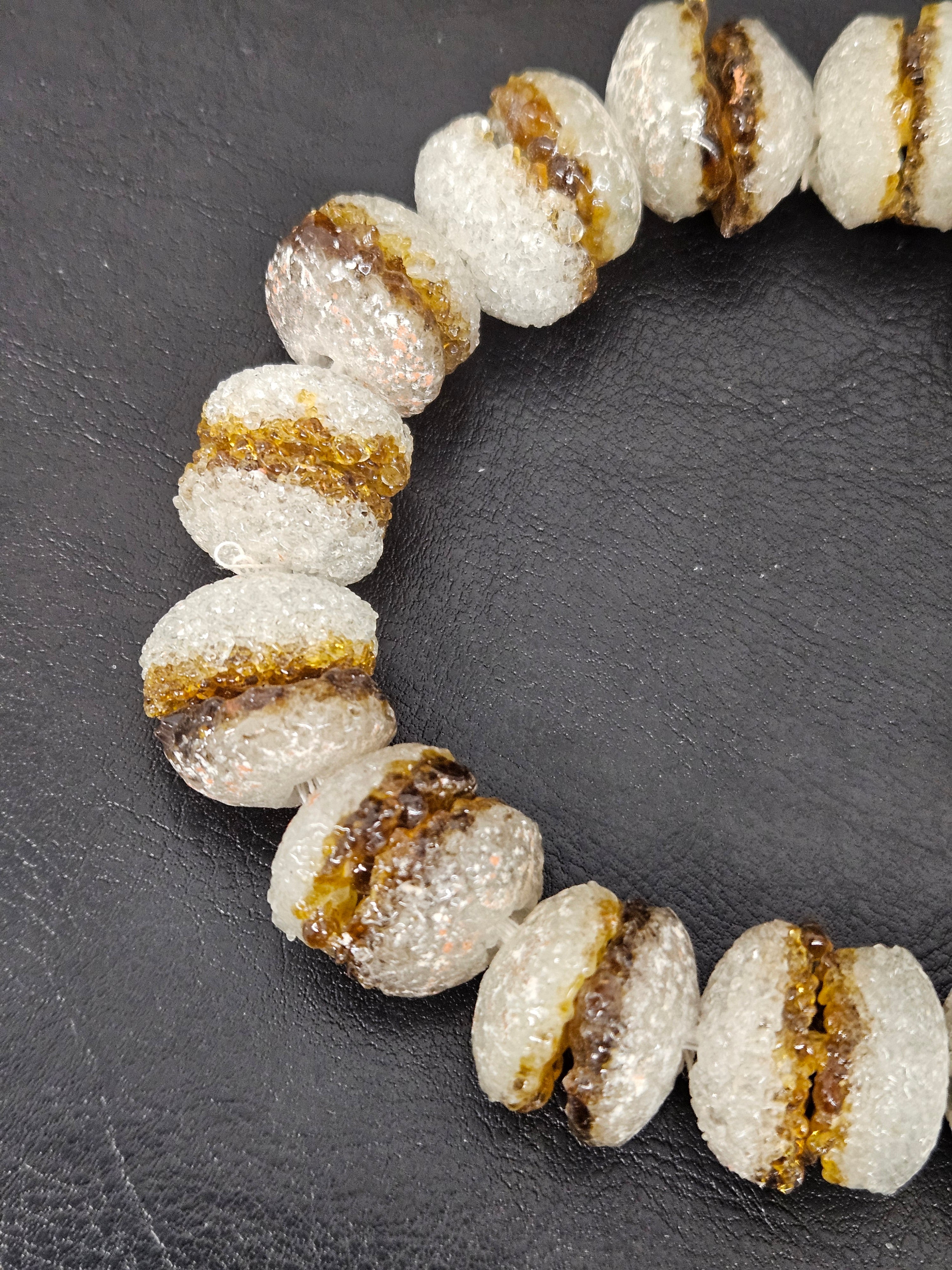 Amber & White Krobo Sugar Glass Rondelle Beads | Handcrafted Recycled Glass Beads from Ghana | Approx. 30 Beads Per Strand
