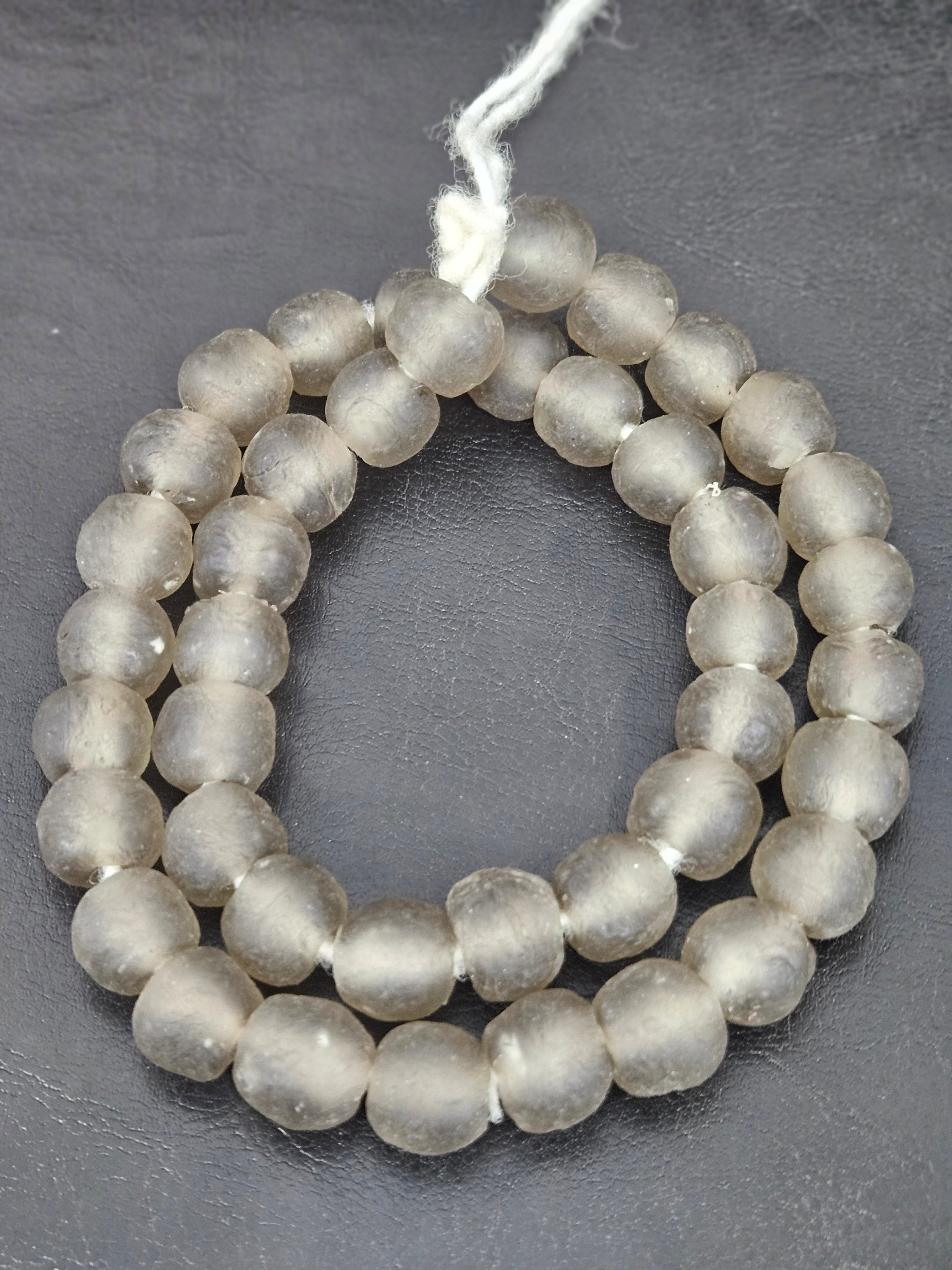 Authentic Smoke Gray Krobo Translucent Recycled Glass Beads | Handmade Ghana Glass Beads 12–14mm