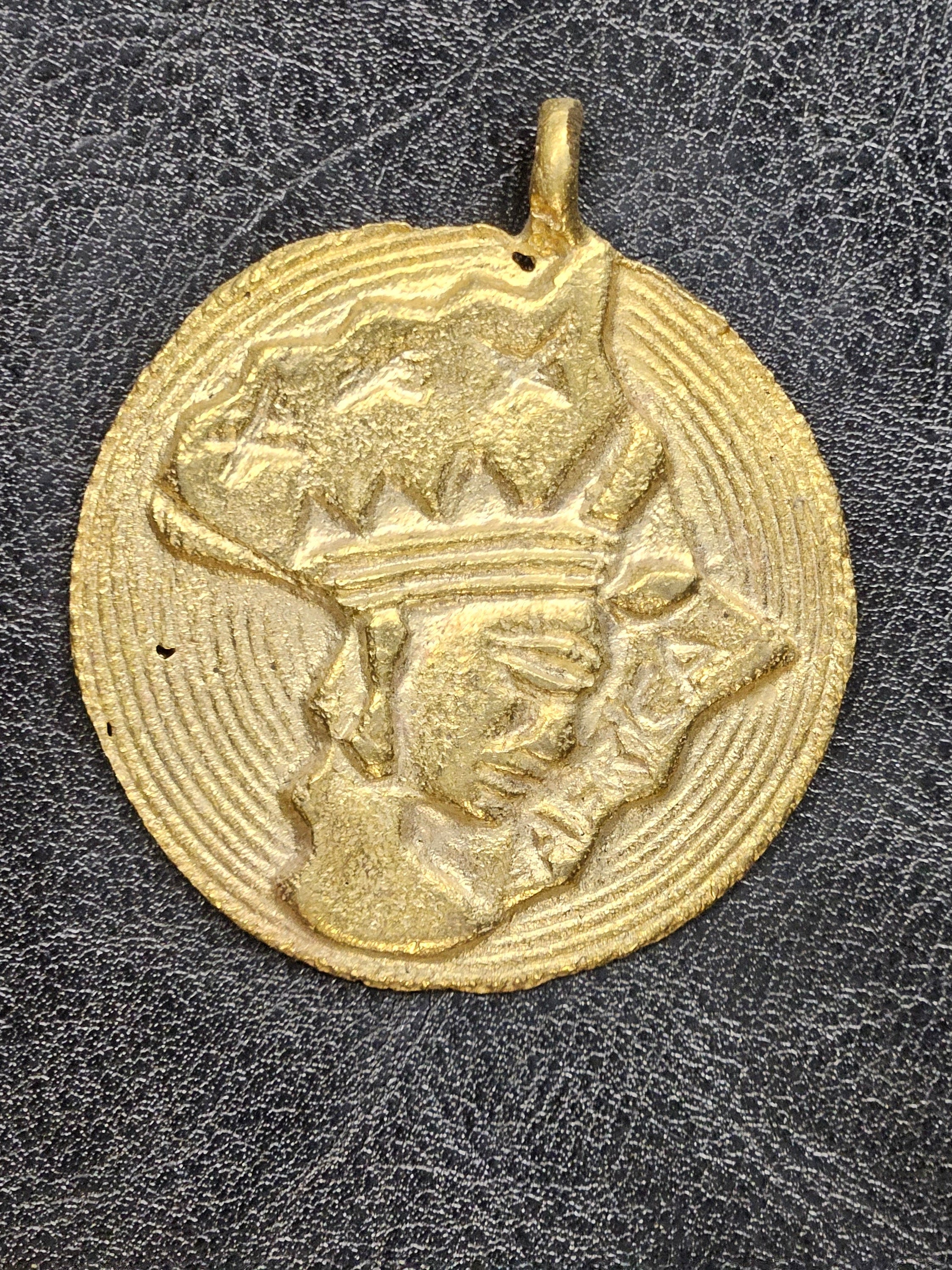 Handcrafted African Brass Pendant – Tribal Face Design, 60x50mm | Authentic Ghanaian Jewelry Supplies