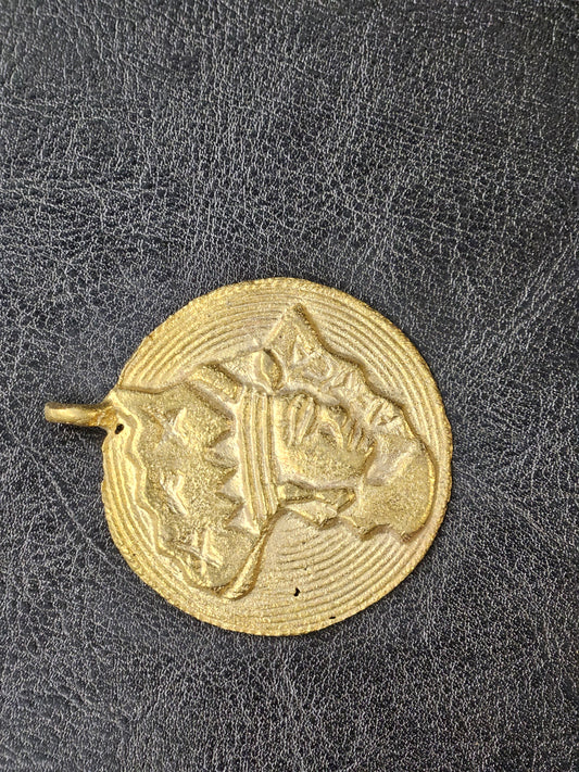 Handcrafted African Brass Pendant – Tribal Face Design, 60x50mm | Authentic Ghanaian Jewelry Supplies