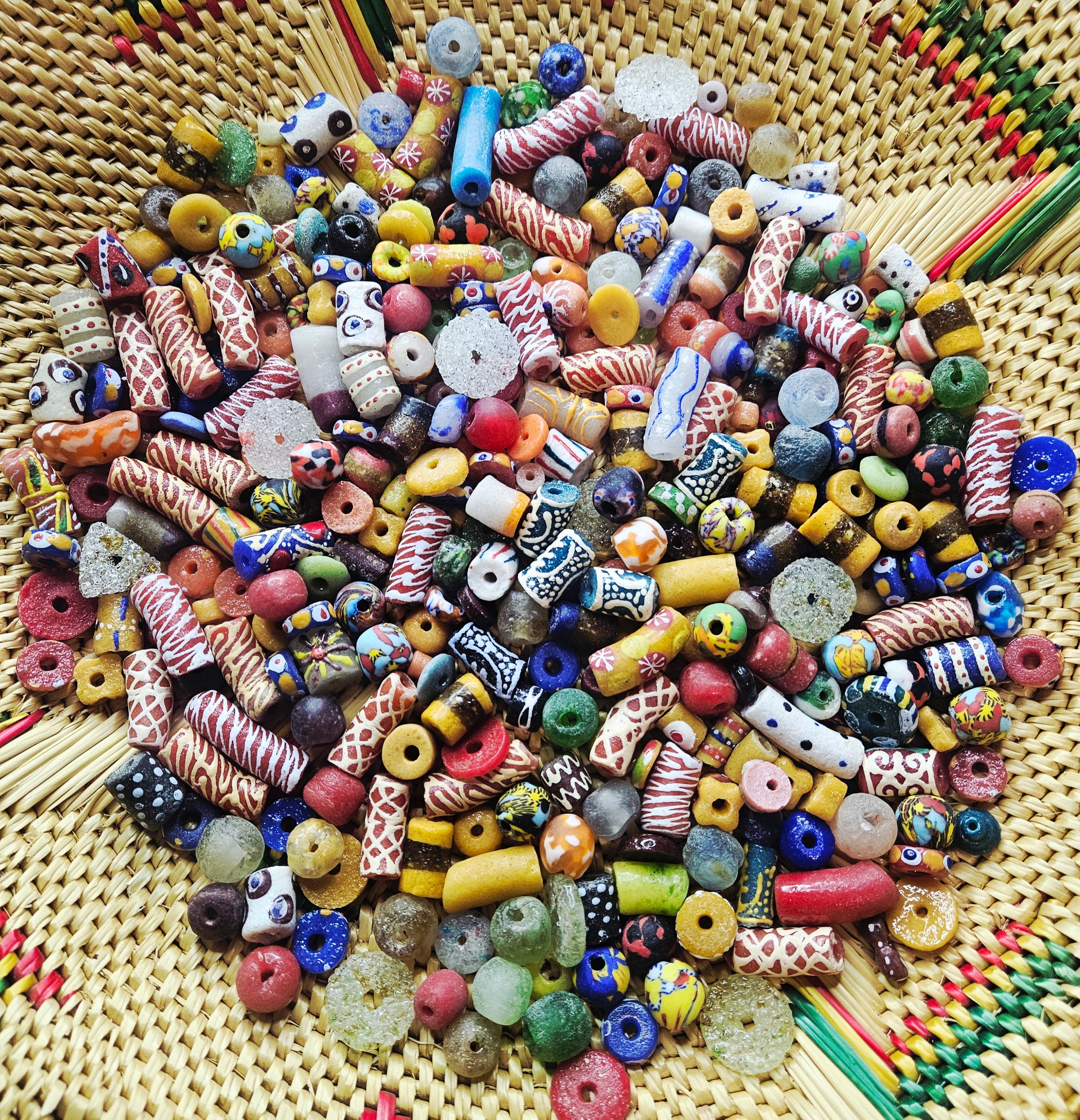 300+ Assorted Krobo Recycled Glass Beads Mix – Handmade African Trade Beads
