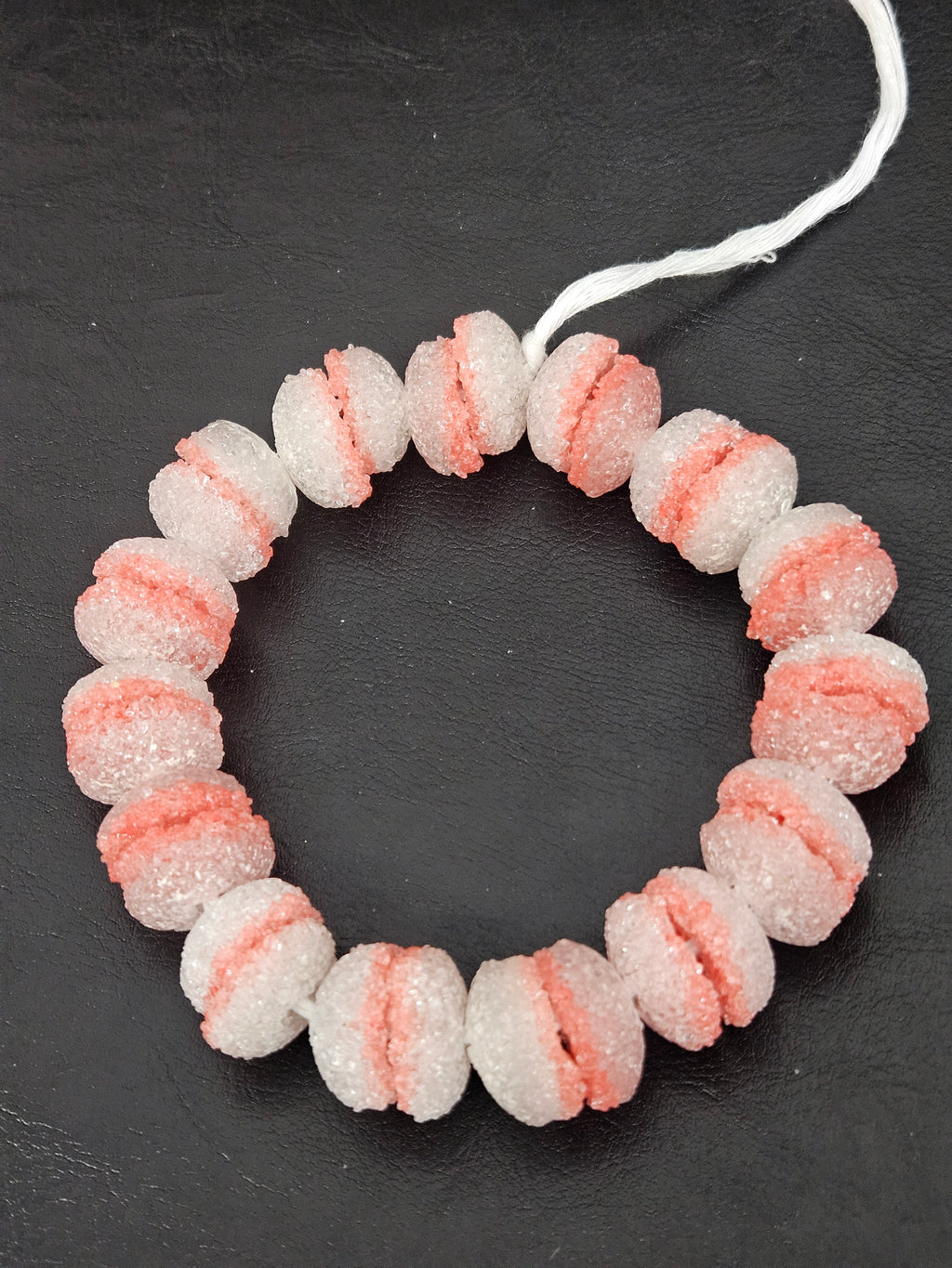 Coral & White Krobo Sugar Glass Rondelle Beads | Handcrafted Recycled Glass Beads from Ghana | Approx. 30 Beads Per Strand