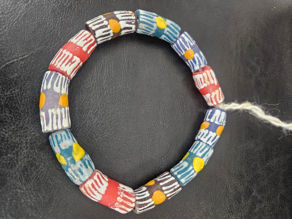 African Glass Beads – Painted Krobo Long Tubes, Multicolor Krobo Beads