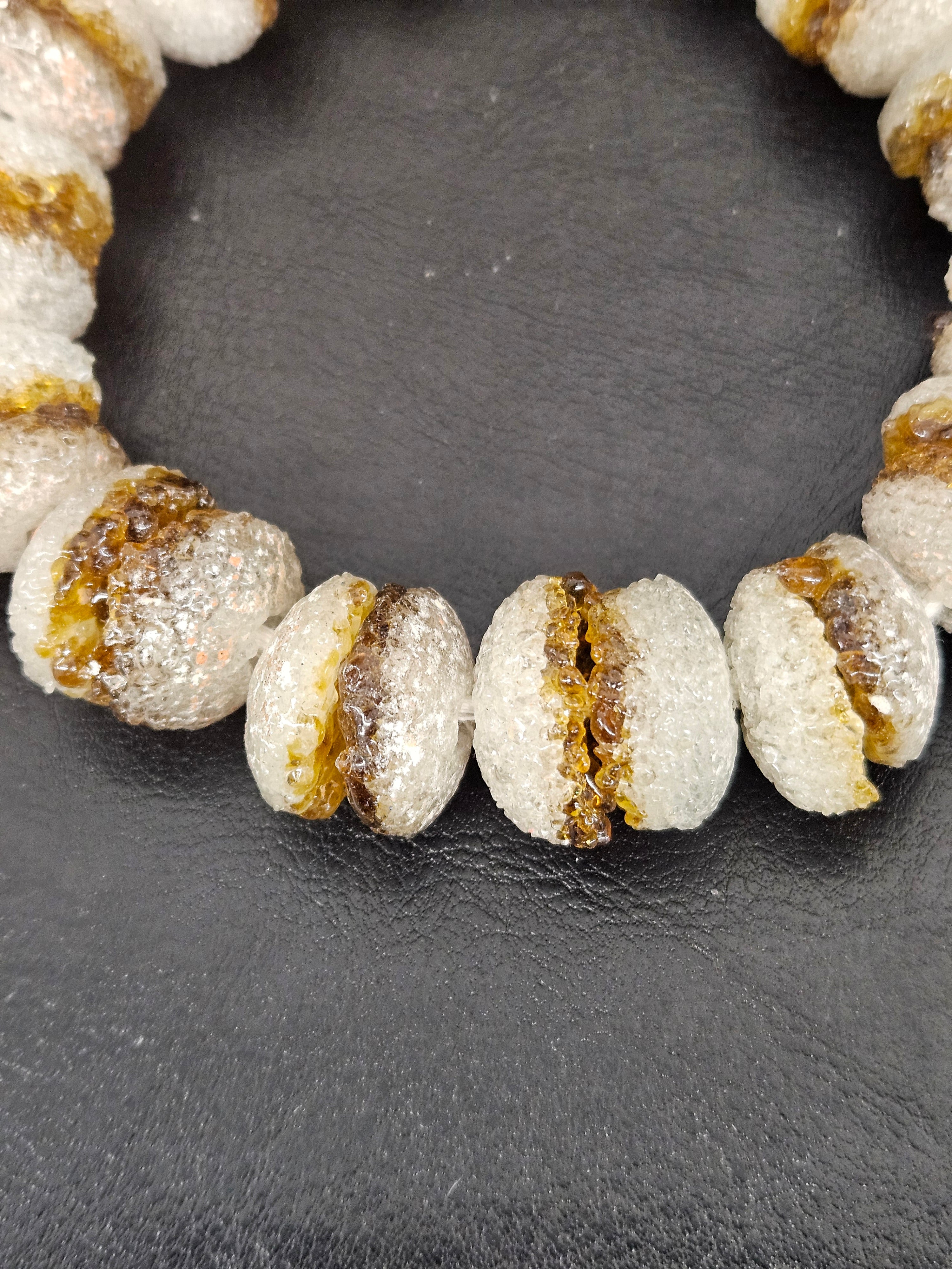 Amber & White Krobo Sugar Glass Rondelle Beads | Handcrafted Recycled Glass Beads from Ghana | Approx. 30 Beads Per Strand