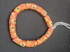 Painted Krobo Glass Tube Beads | Coral Orange Recycled Glass Tube Beads | Handmade in Ghana | 13–14×26–30mm