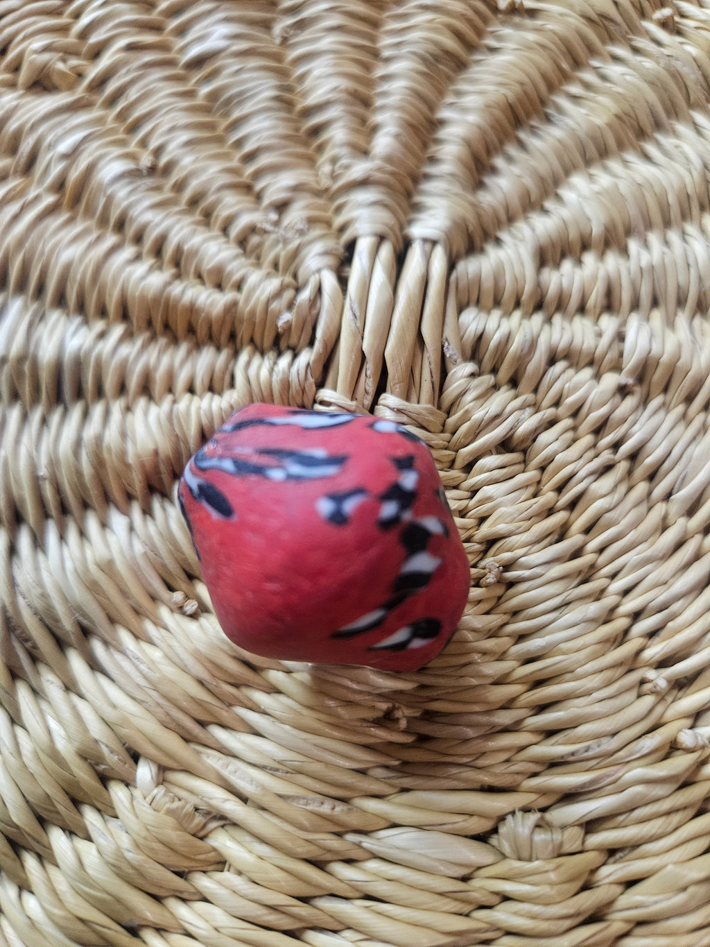 24mm Fused Krobo Recycled Glass Focal Bead – Red Abstract