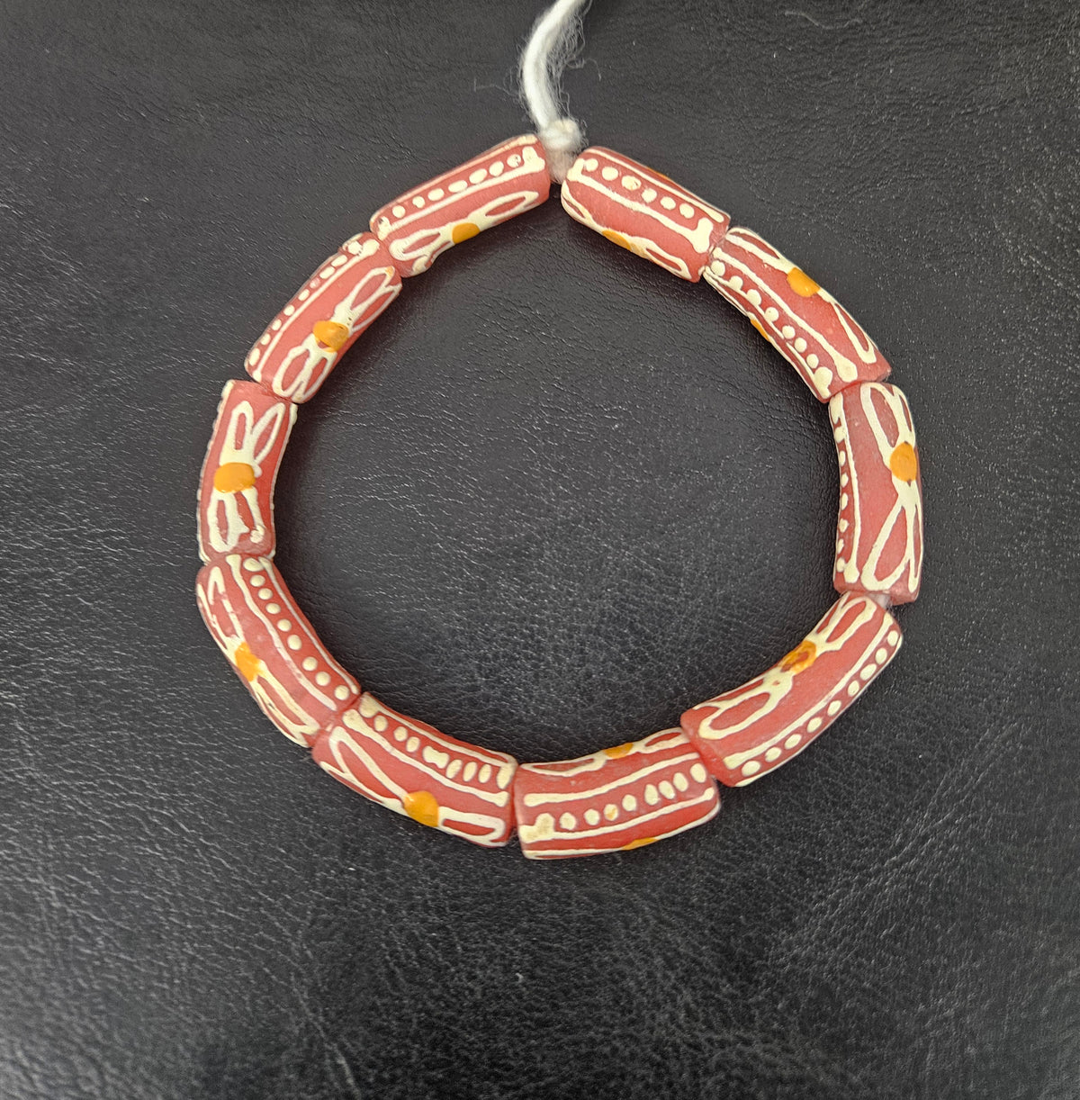 African Glass Beads – Painted Krobo Tubes, Terracotta