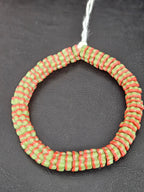 Striped Krobo Glass Spacer Beads – Green & Coral Red | Handmade Recycled Glass Beads | Ghana Artisan Craft
