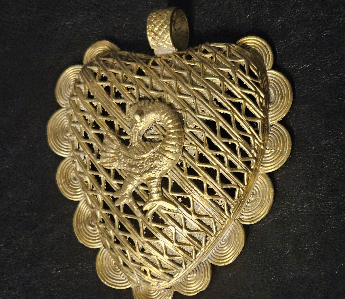 Oversized Sankofa Bird Adinkra Brass Pendant Handmade in Ghana