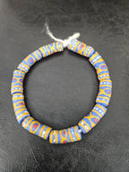 African Glass Beads – Painted Krobo Long Tubes, Blue & Gold