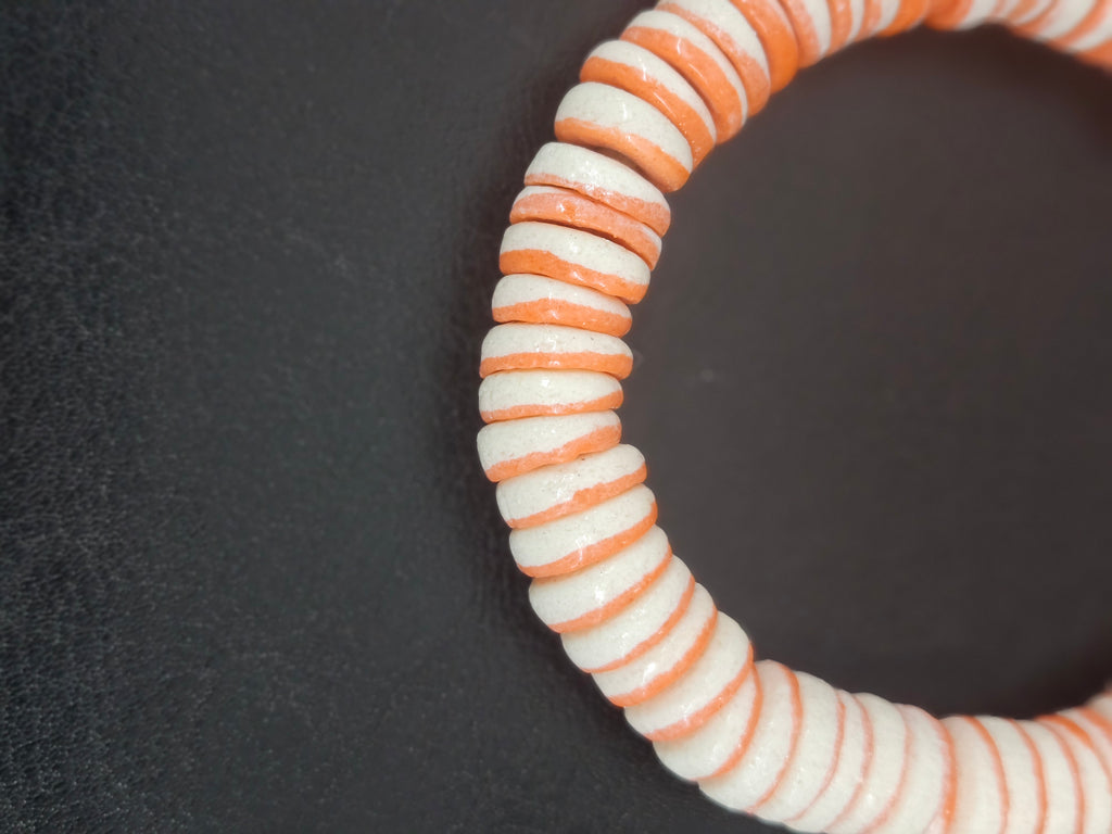 Handmade Ivory & Soft Coral Krobo Glass Spacer Beads, African Recycled Glass Beads, Ghana Jewelry Making Supplies