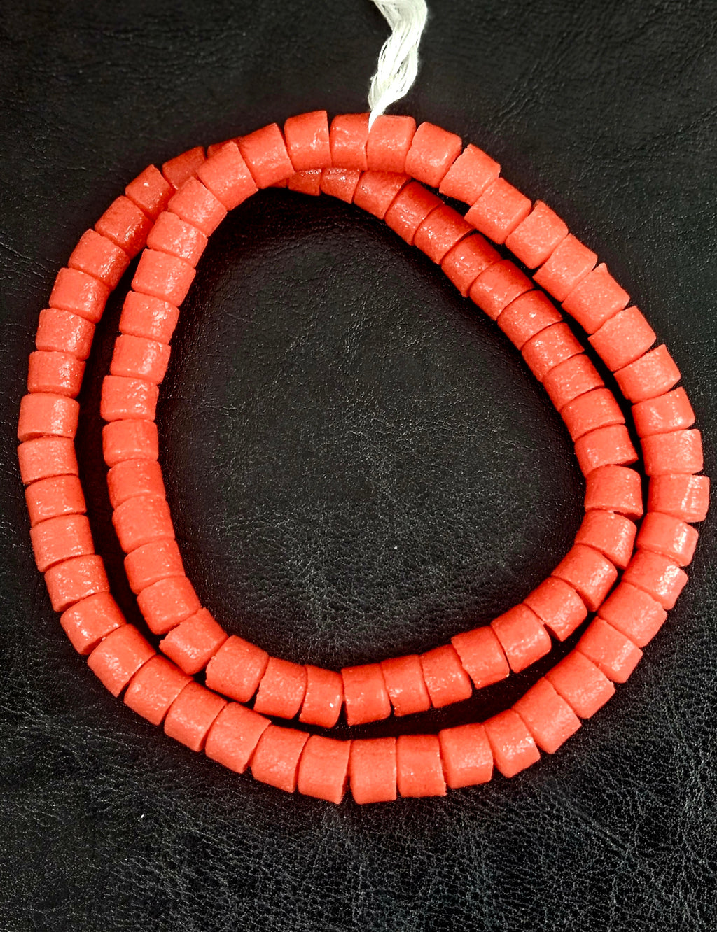 Burnt Terracotta Small Cube Tube Krobo Powdered Glass Beads | Ghana Recycled Glass | 77–78 Beads