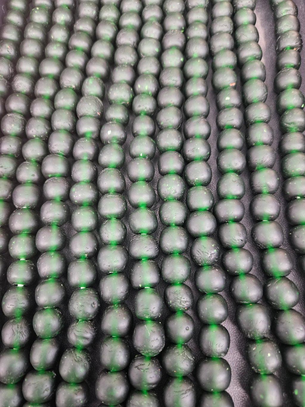 Emerald Frost Krobo Pocket Glass Beads | Handcrafted Ghana Recycled Glass Beads | Translucent Green Artisan Beads