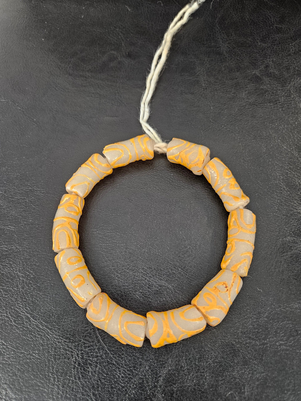 African Glass Beads – Painted Krobo Long Tubes, Frosty White & Gold Beads