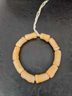 African Glass Beads – Painted Krobo Long Tubes, Frosty White & Gold Beads