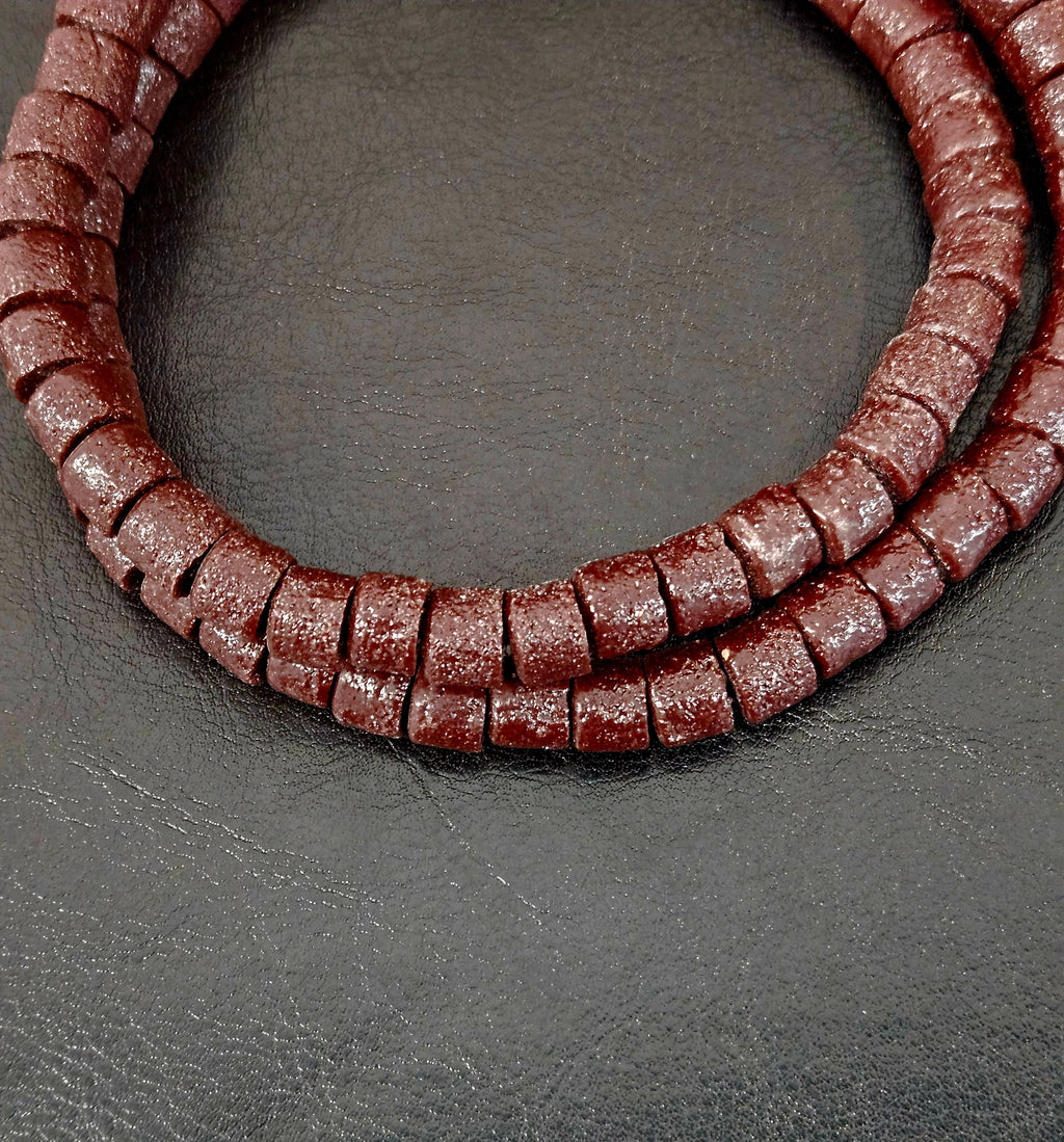Deep Cocoa Small Cube Tube Krobo Glass Beads | Designer Strand from Ghana