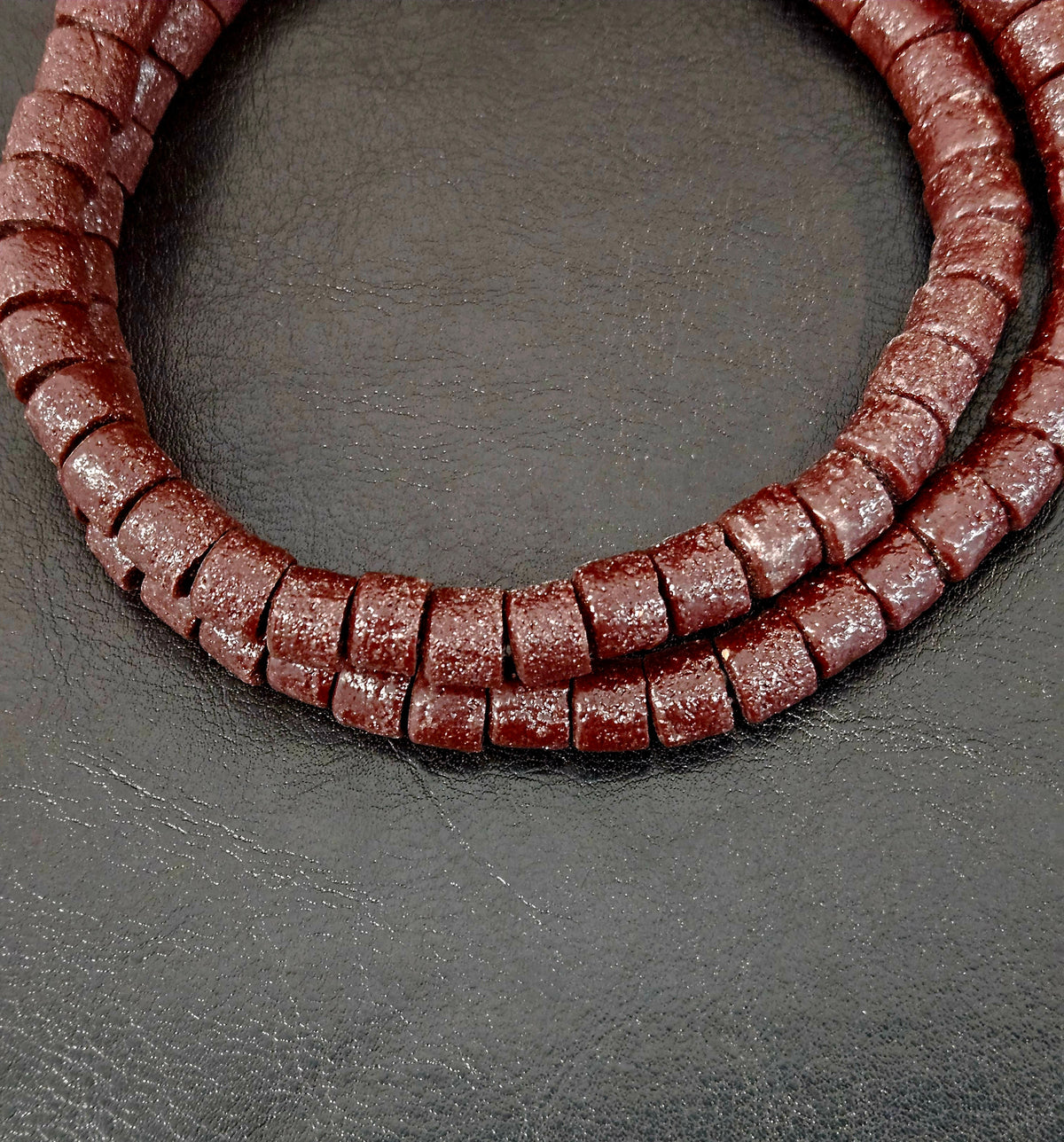 Deep Cocoa Small Cube Tube Krobo Glass Beads | Designer Strand from Ghana