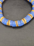 Blue Striped Krobo Kente Glass Beads | Handcrafted Powdered Glass Beads from Ghana | Approx. 17 Beads