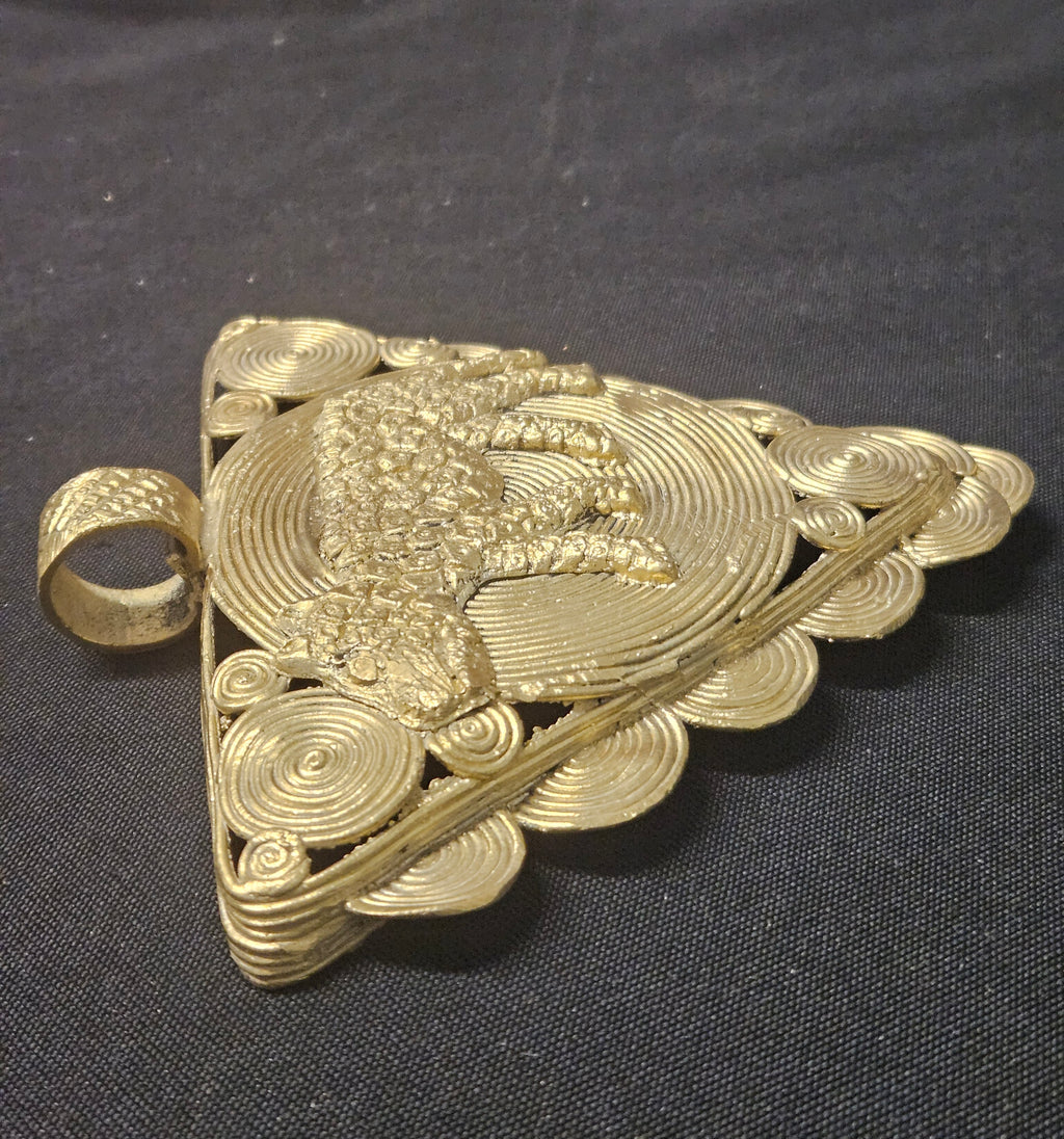 African Brass Tiger Pendant with Adinkrahene Symbol – Ghana