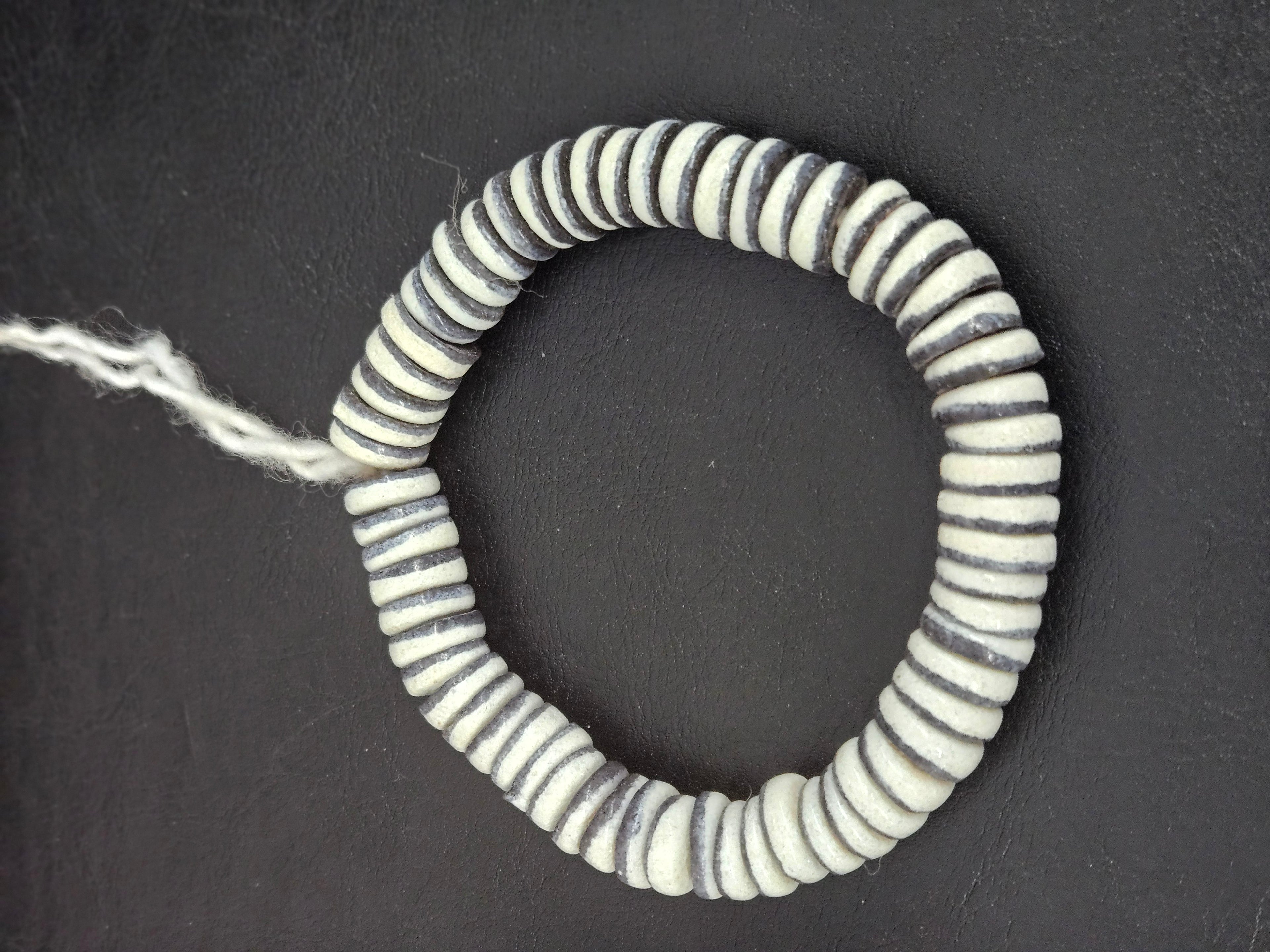 Handmade Ivory & Charcoal Krobo Glass Spacer Beads, African Recycled Glass Beads, Ghana Jewelry Making Supplies