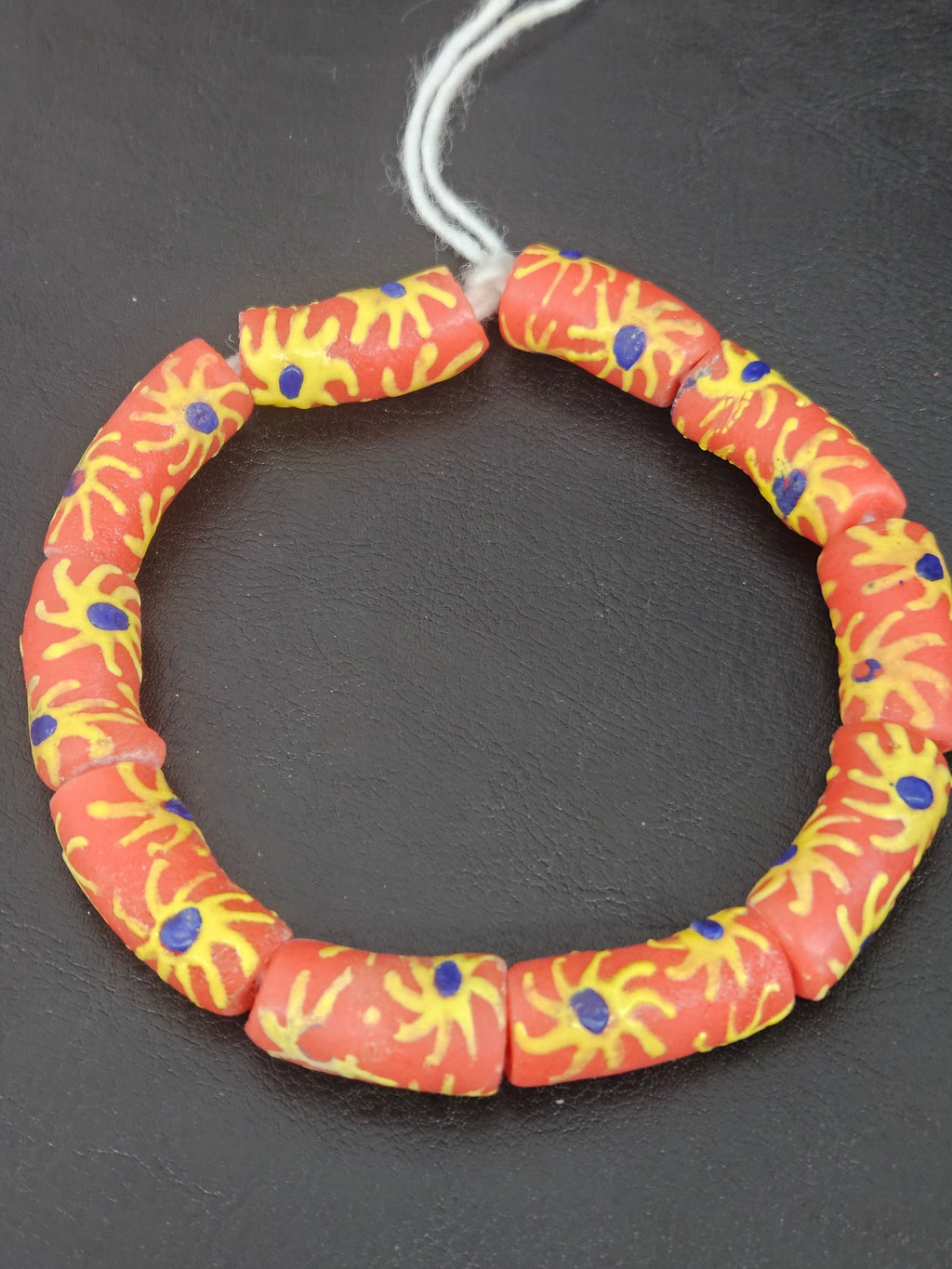 Painted Krobo Glass Tube Beads | Coral Orange Recycled Glass Tube Beads | Handmade in Ghana | 13–14×26–30mm